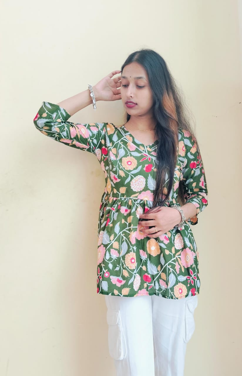 Floral angrakha short kurti