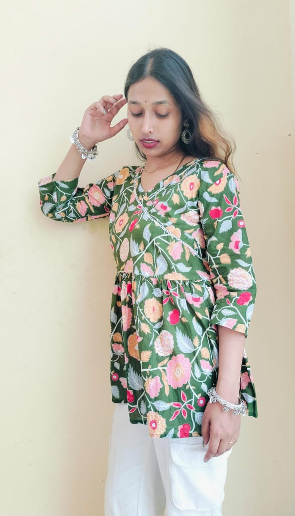Floral angrakha short kurti