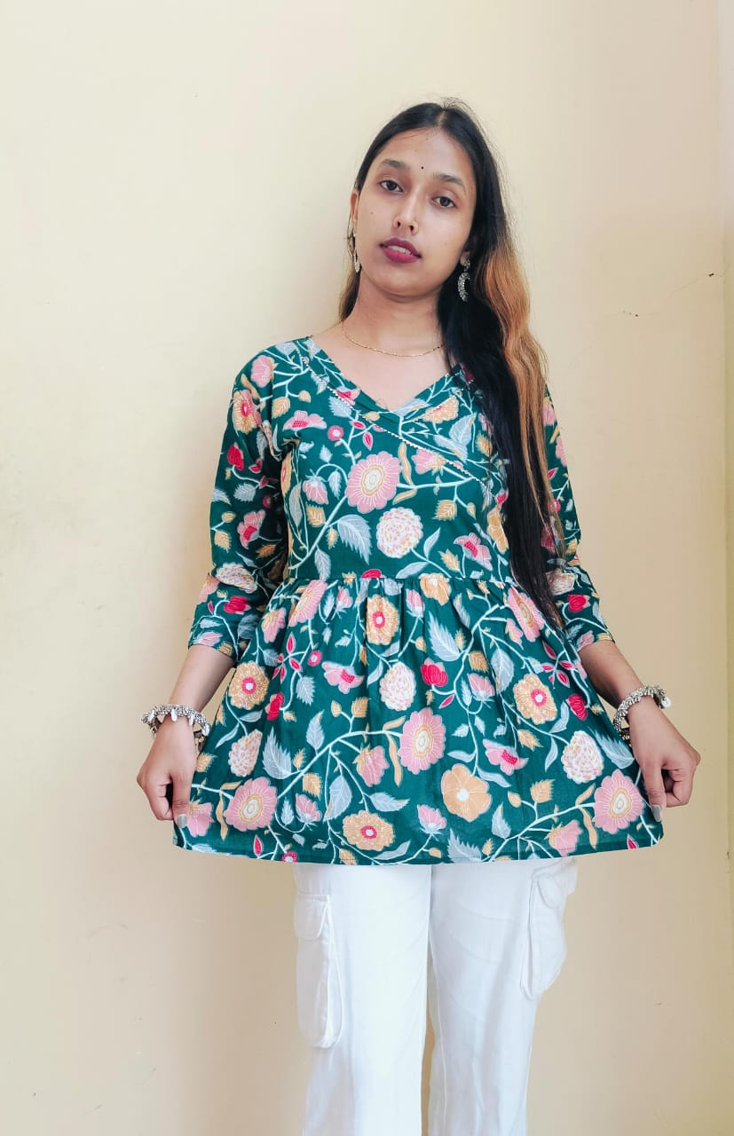 Floral angrakha short kurti