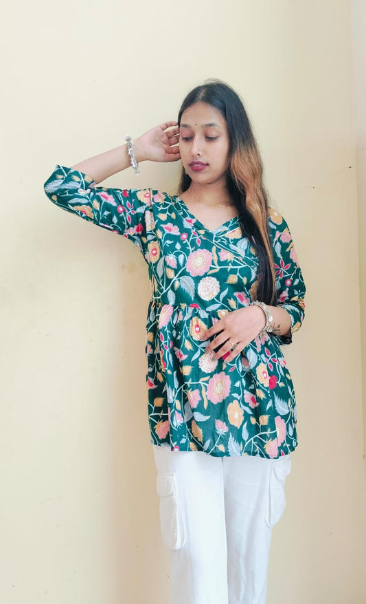 Floral angrakha short kurti