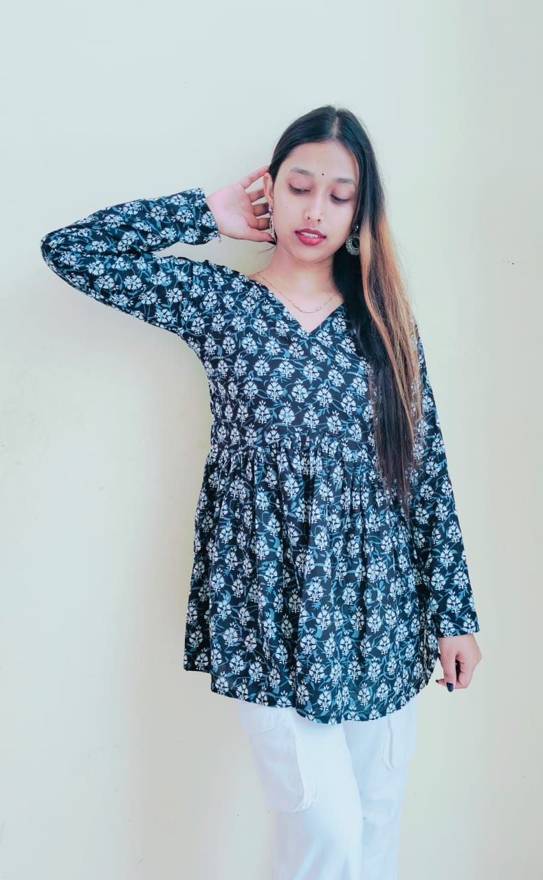 Floral Black Peplum Top