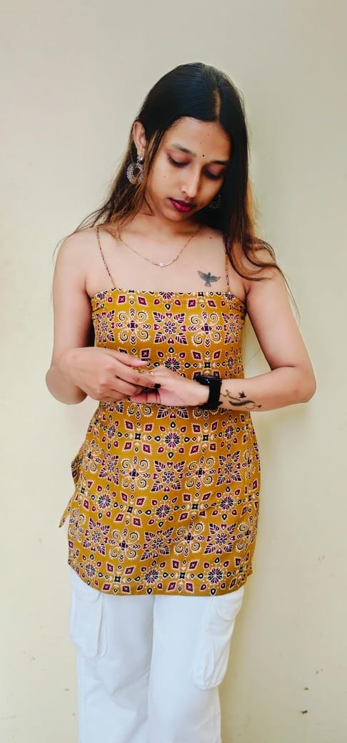 Sleeveless Printed Short Slim Fit Kurti