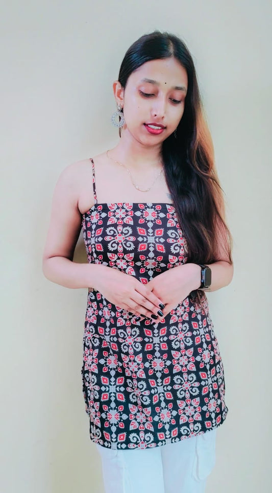 Sleeveless Printed Short Slim Fit Kurti
