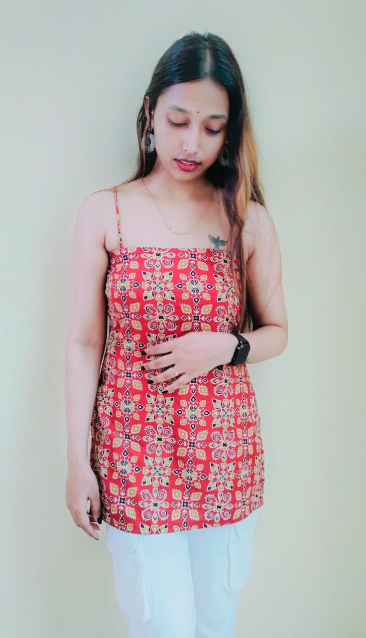 Sleeveless Printed Short Slim Fit Kurti