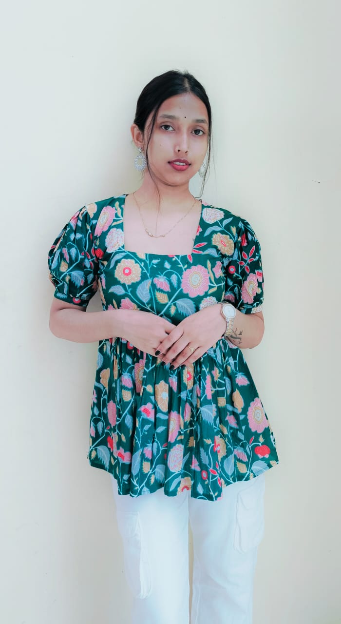 Floral Pleated Short Kurti Top