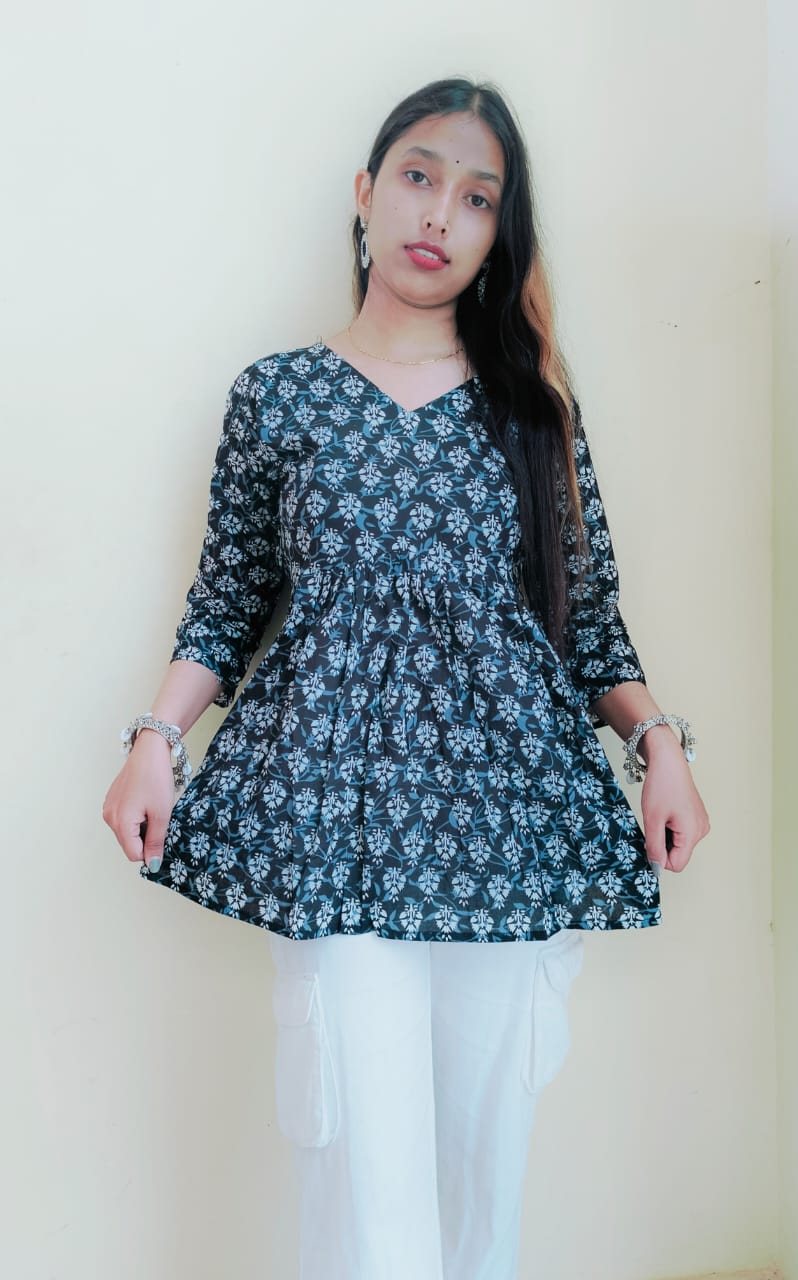 Floral Black Peplum Top