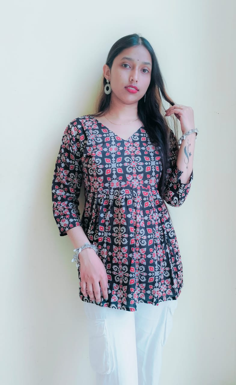 Ajrakh Printed Cotton Short Kurti