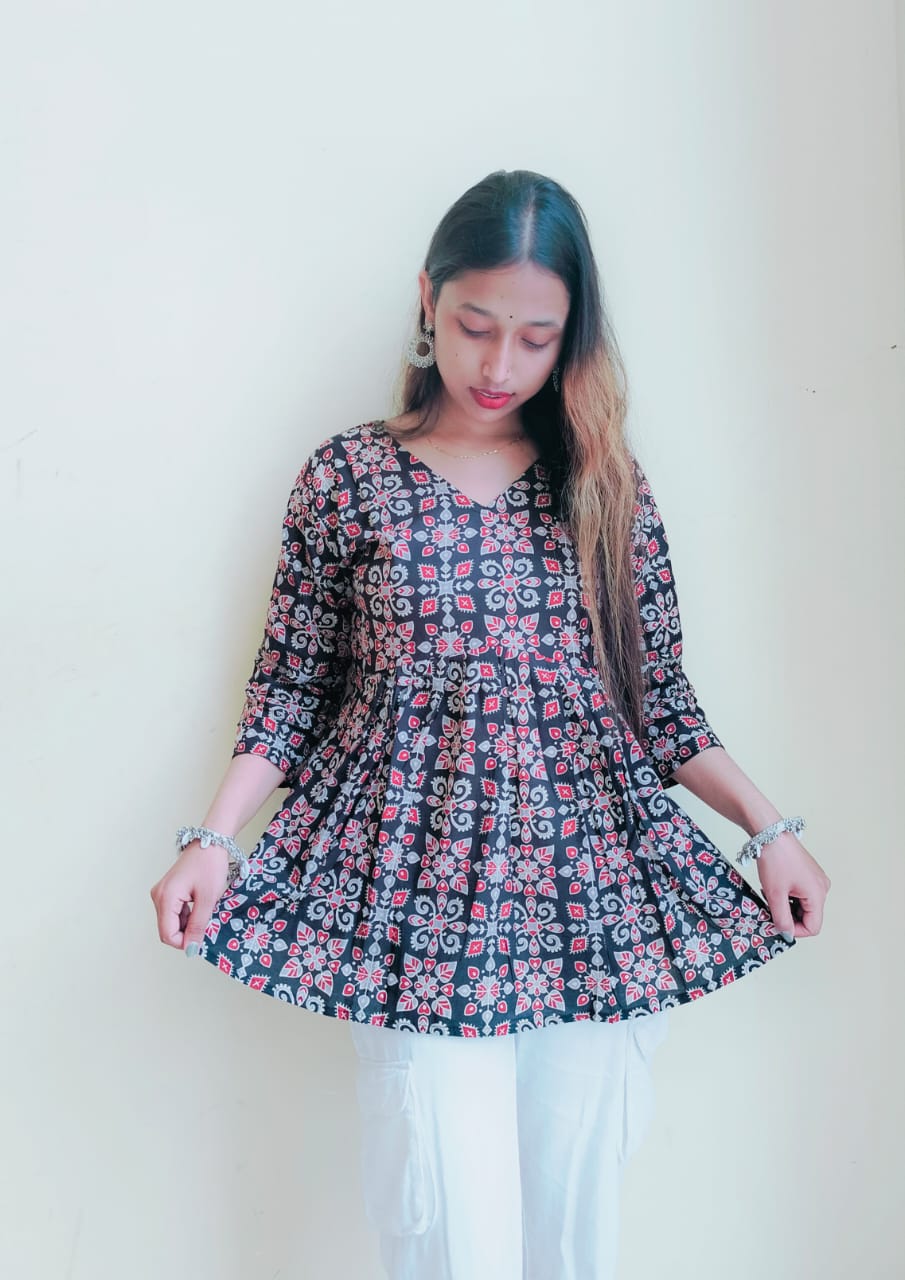 Ajrakh Printed Cotton Short Kurti