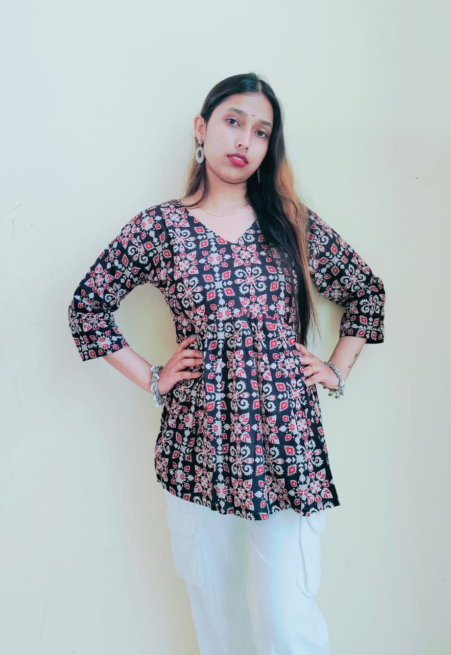 Ajrakh Printed Cotton Short Kurti
