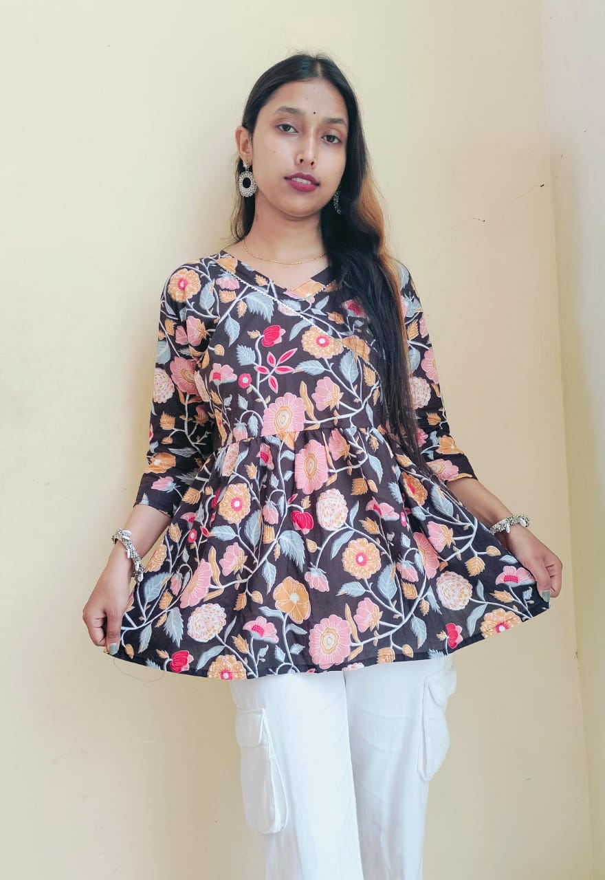 Floral angrakha short kurti