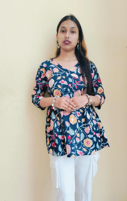 Floral angrakha short kurti