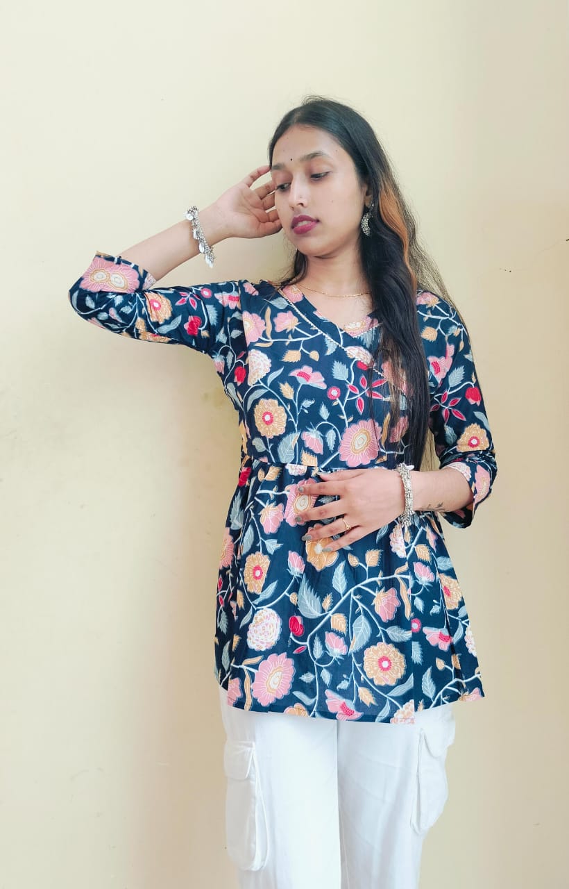 Floral angrakha short kurti