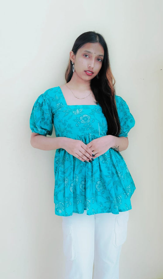 Floral Pleated Short Kurti Top