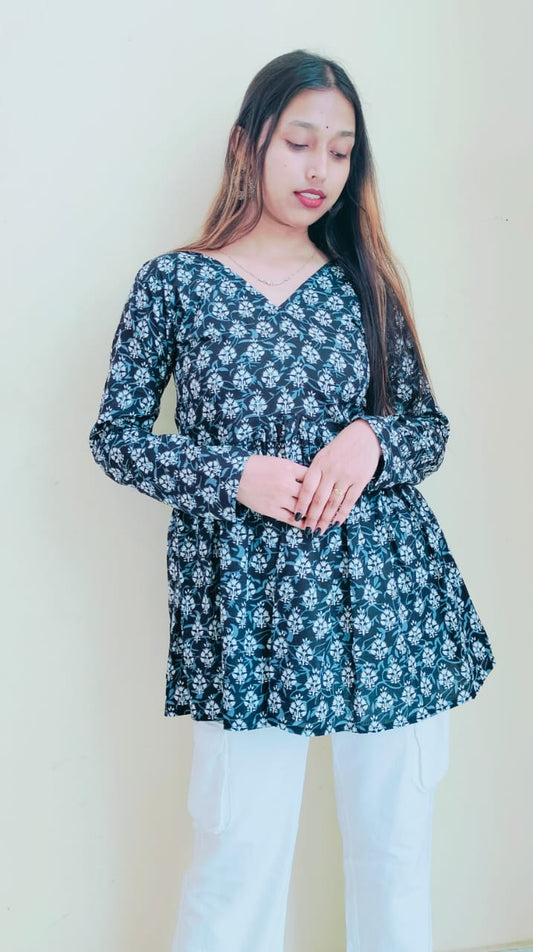 Floral Black Peplum Top