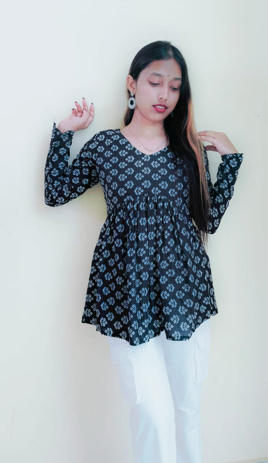 Floral Black Peplum Top