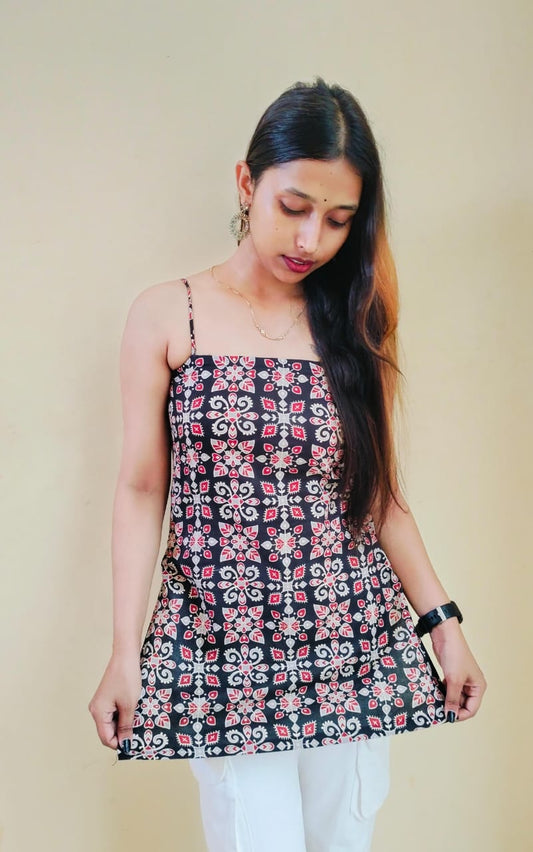 Sleeveless Printed Short Slim Fit Kurti
