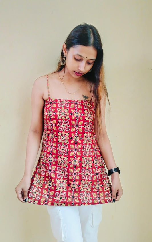 Sleeveless Printed Short Slim Fit Kurti