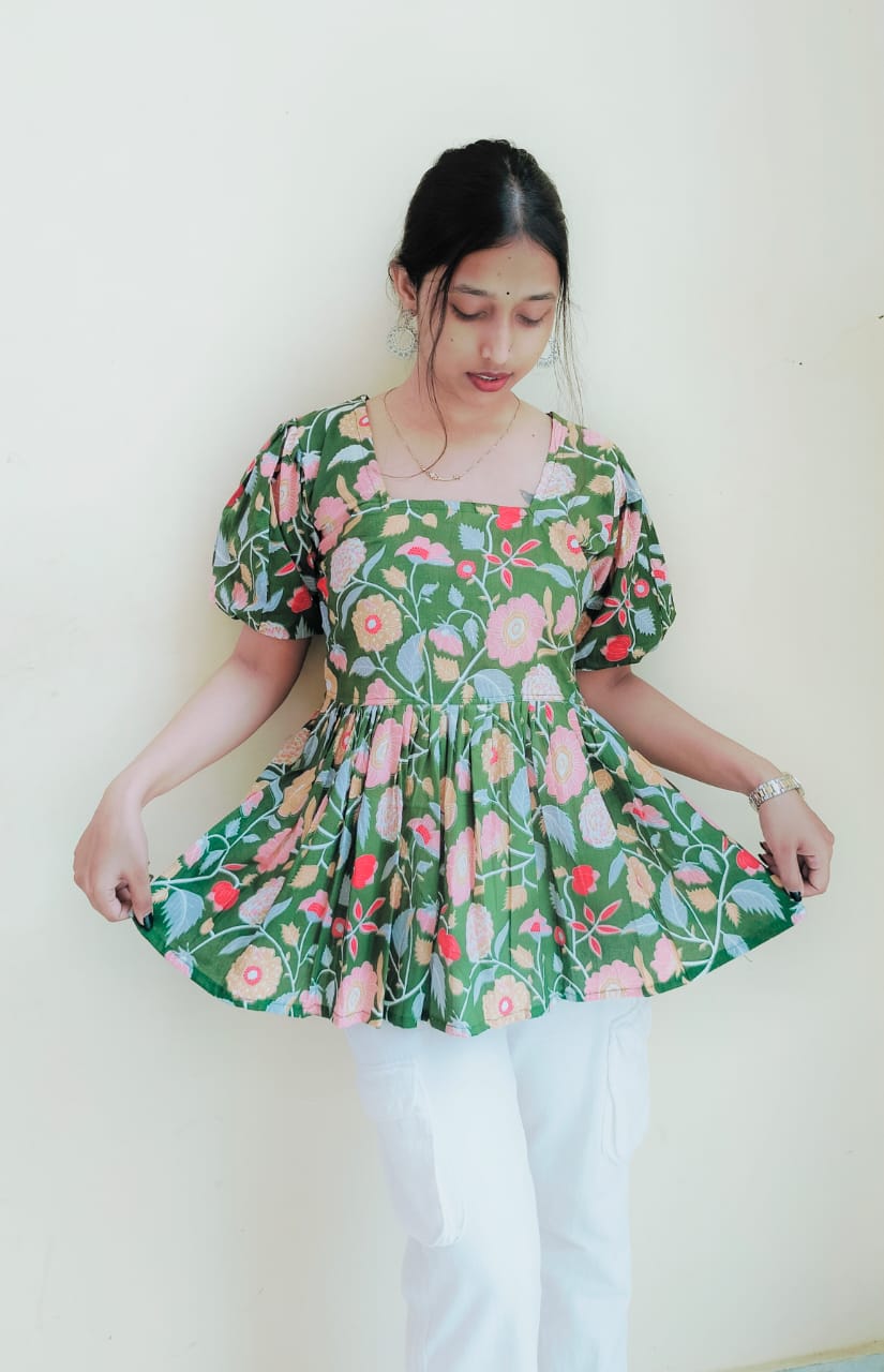 Floral Pleated Short Kurti Top