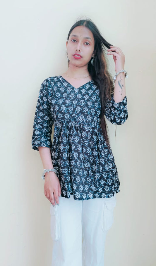Floral Black Peplum Top
