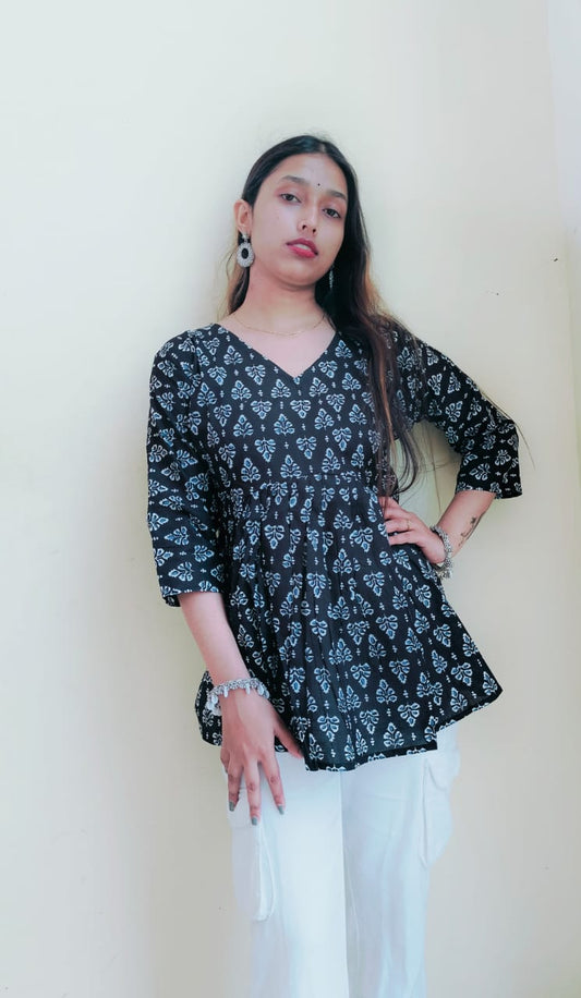 Floral Black Peplum Top