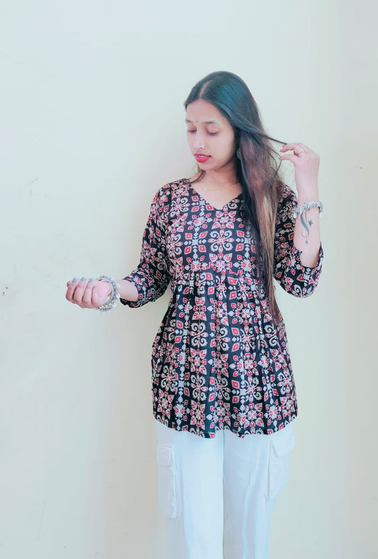 Ajrakh Printed Cotton Short Kurti