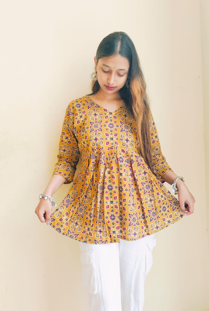 Ajrakh Printed Cotton Short Kurti
