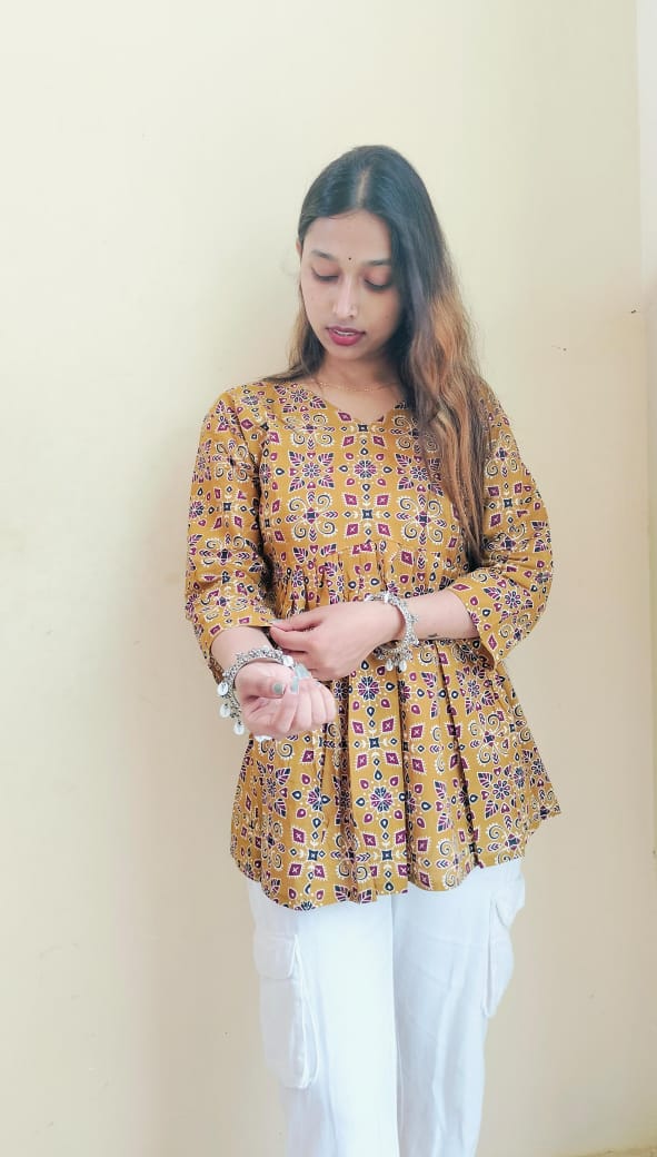 Ajrakh Printed Cotton Short Kurti