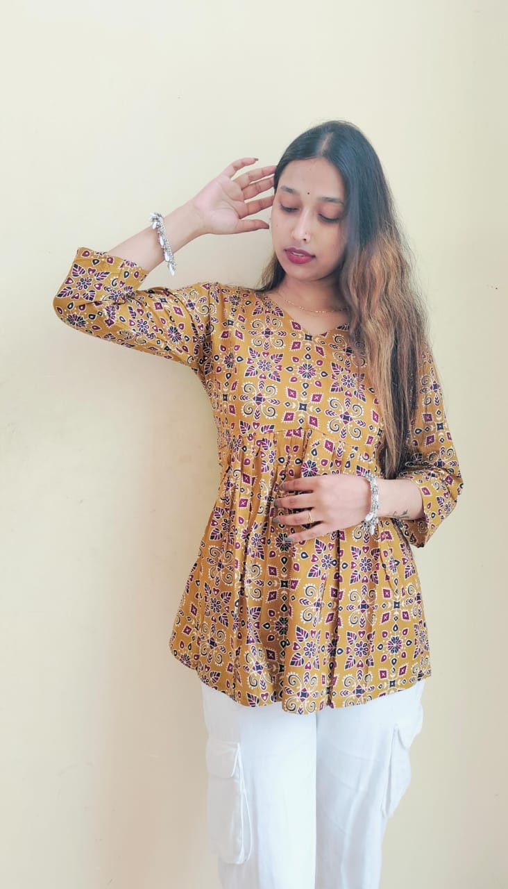 Ajrakh Printed Cotton Short Kurti