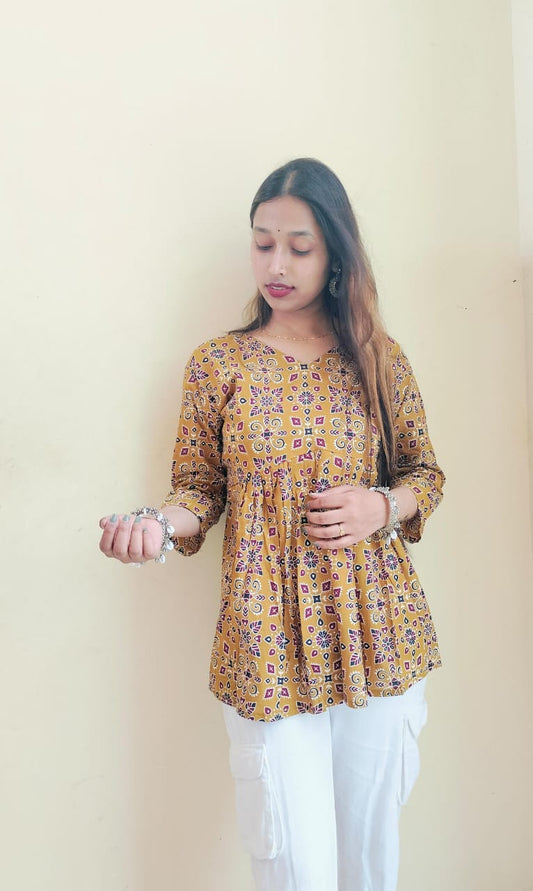 Ajrakh Printed Cotton Short Kurti