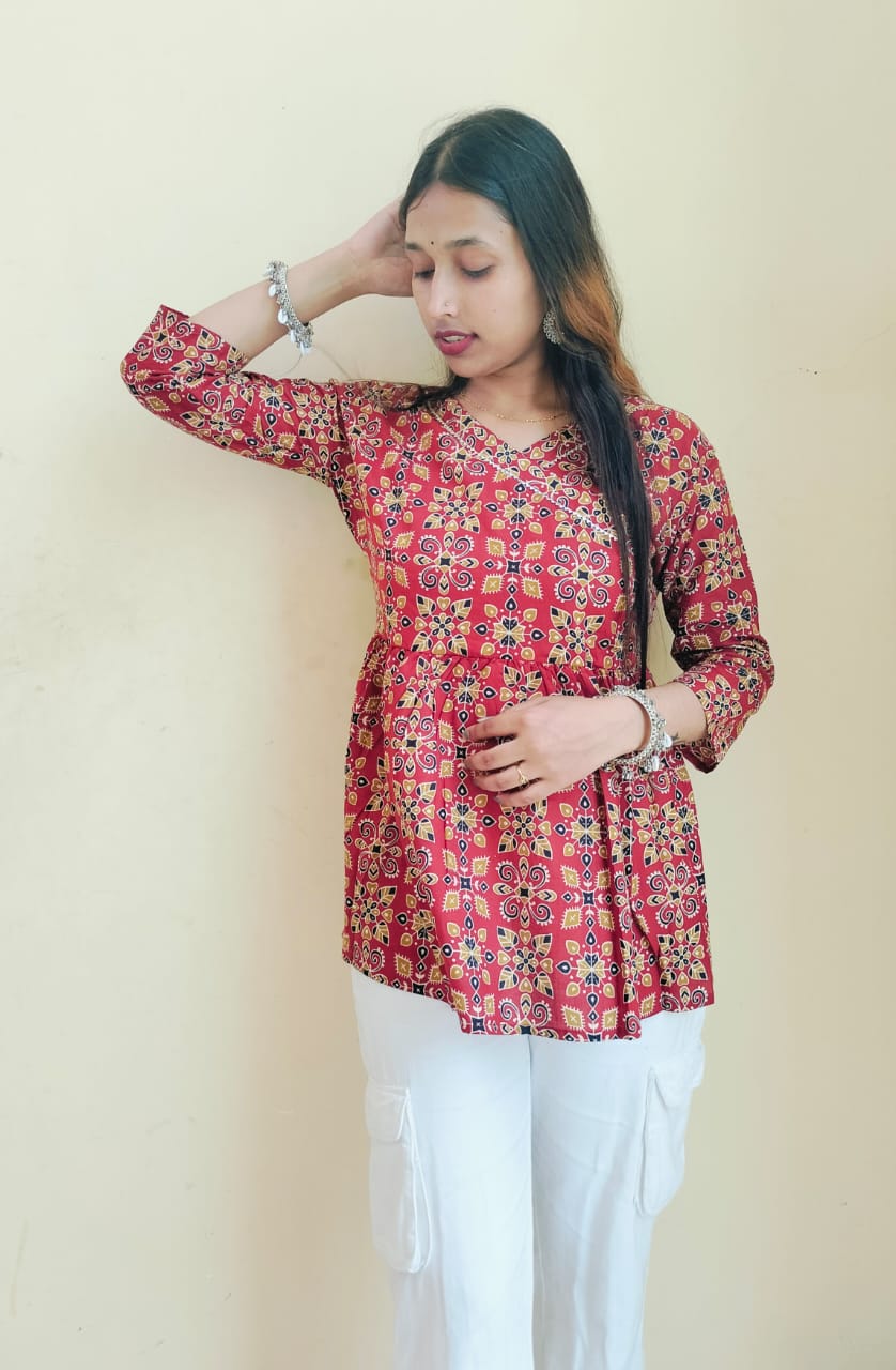 Ajrakh Printed Cotton Short Kurti