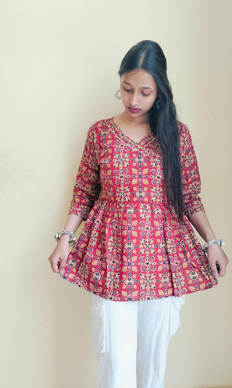 Ajrakh Printed Cotton Short Kurti
