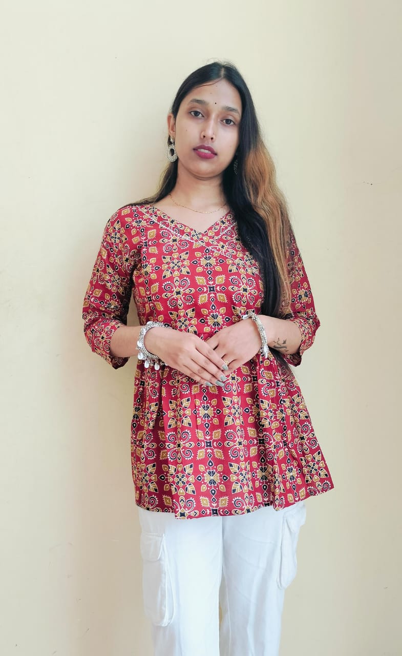 Ajrakh Printed Cotton Short Kurti