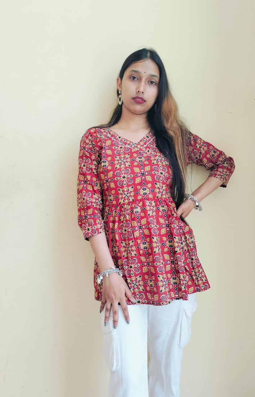 Ajrakh Printed Cotton Short Kurti