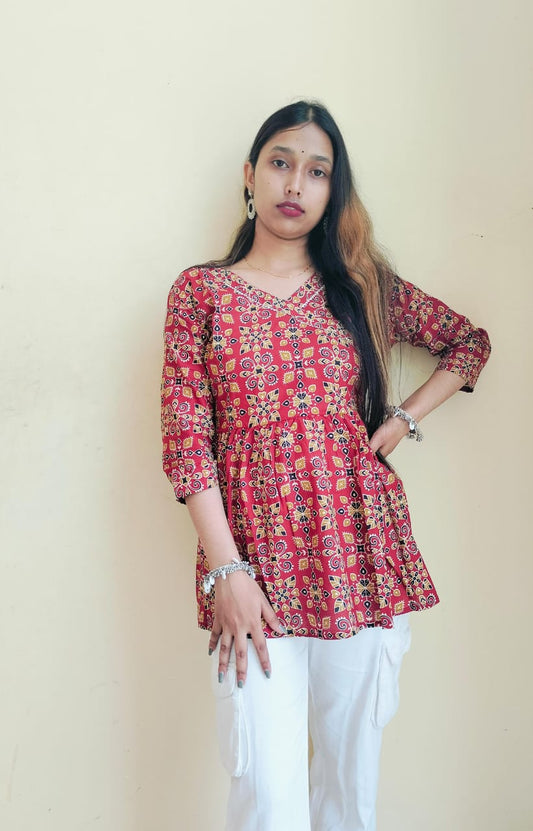 Ajrakh Printed Cotton Short Kurti