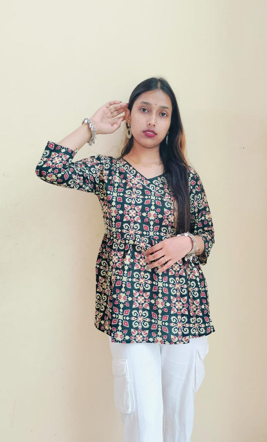 Ajrakh Printed Cotton Short Kurti