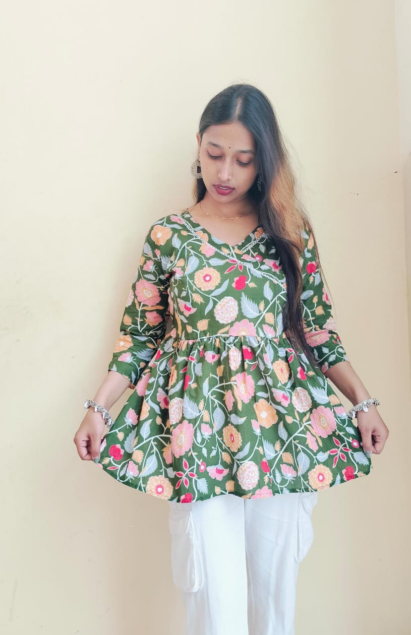 Floral angrakha short kurti