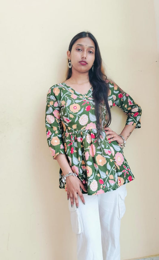 Floral angrakha short kurti