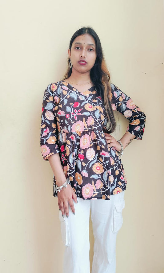 Floral angrakha short kurti