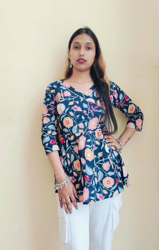 Floral angrakha short kurti