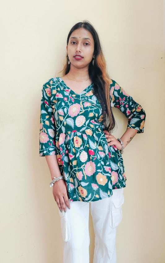 Floral angrakha short kurti