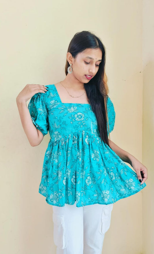 Floral Pleated Short Kurti Top