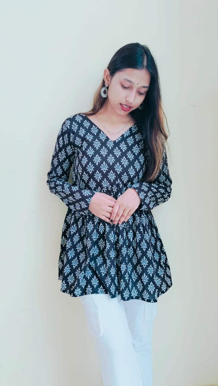 Floral Black Peplum Top