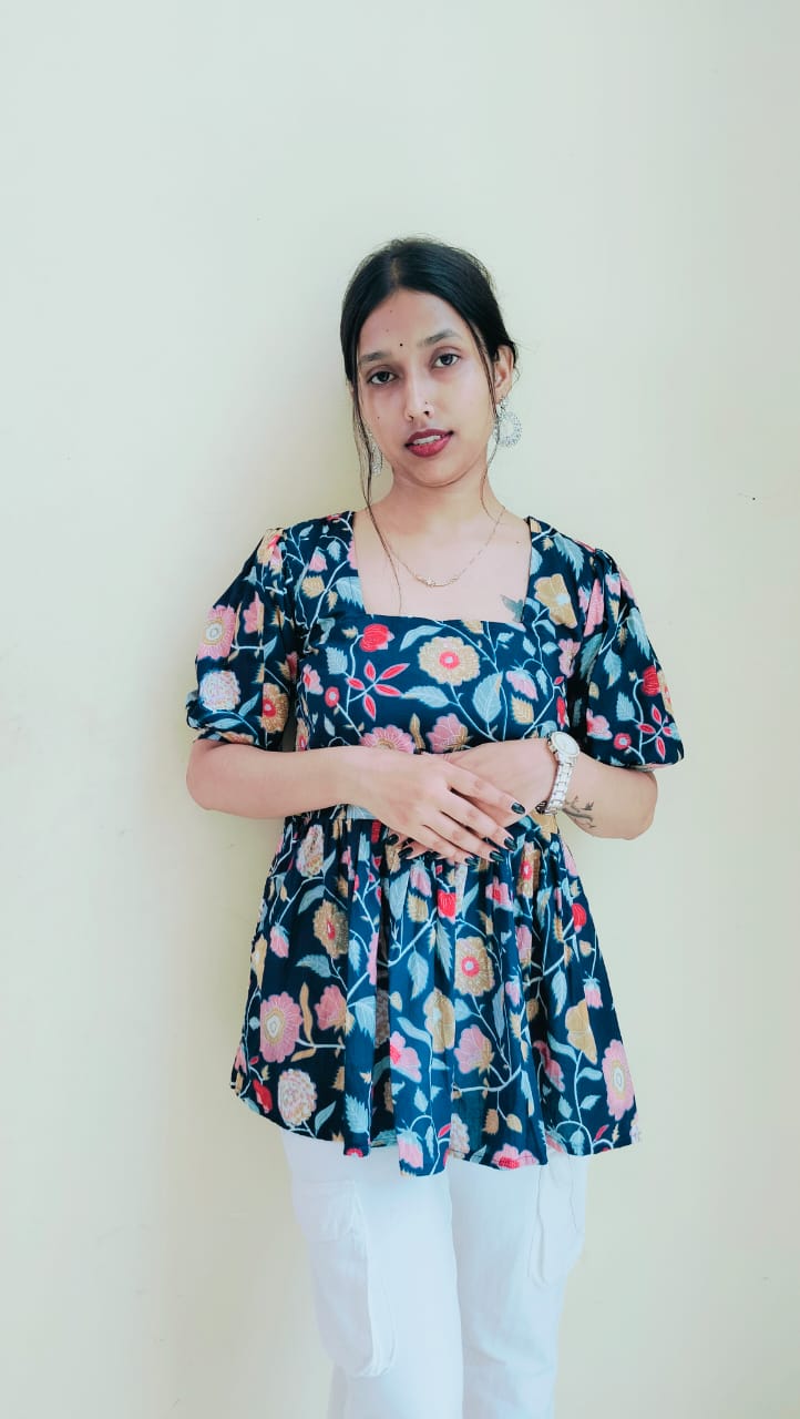 Floral Pleated Short Kurti Top