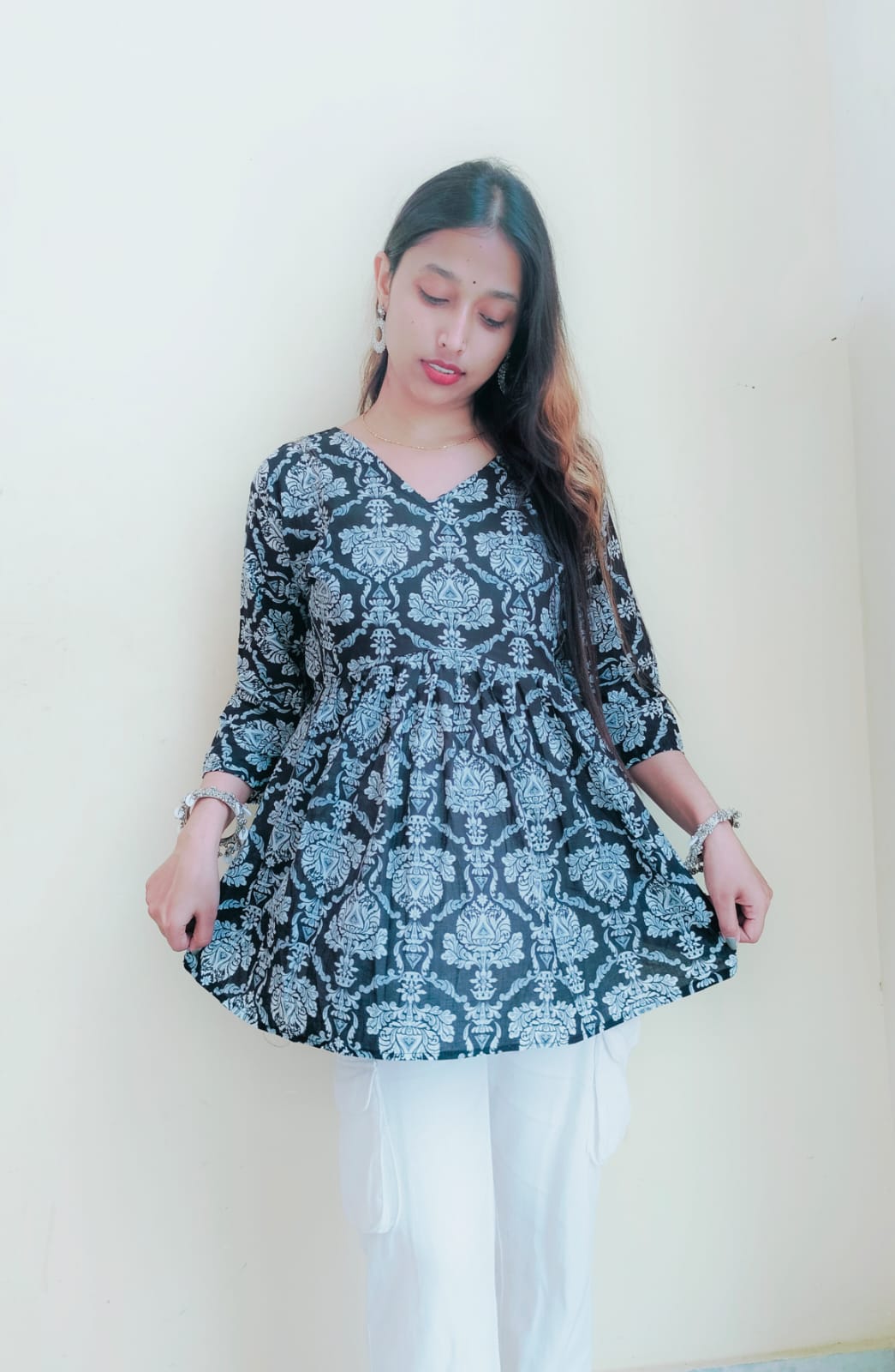 Floral Black Peplum Top