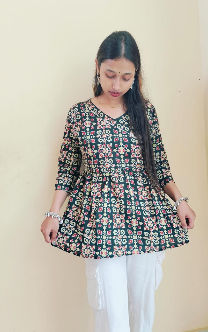 Ajrakh Printed Cotton Short Kurti