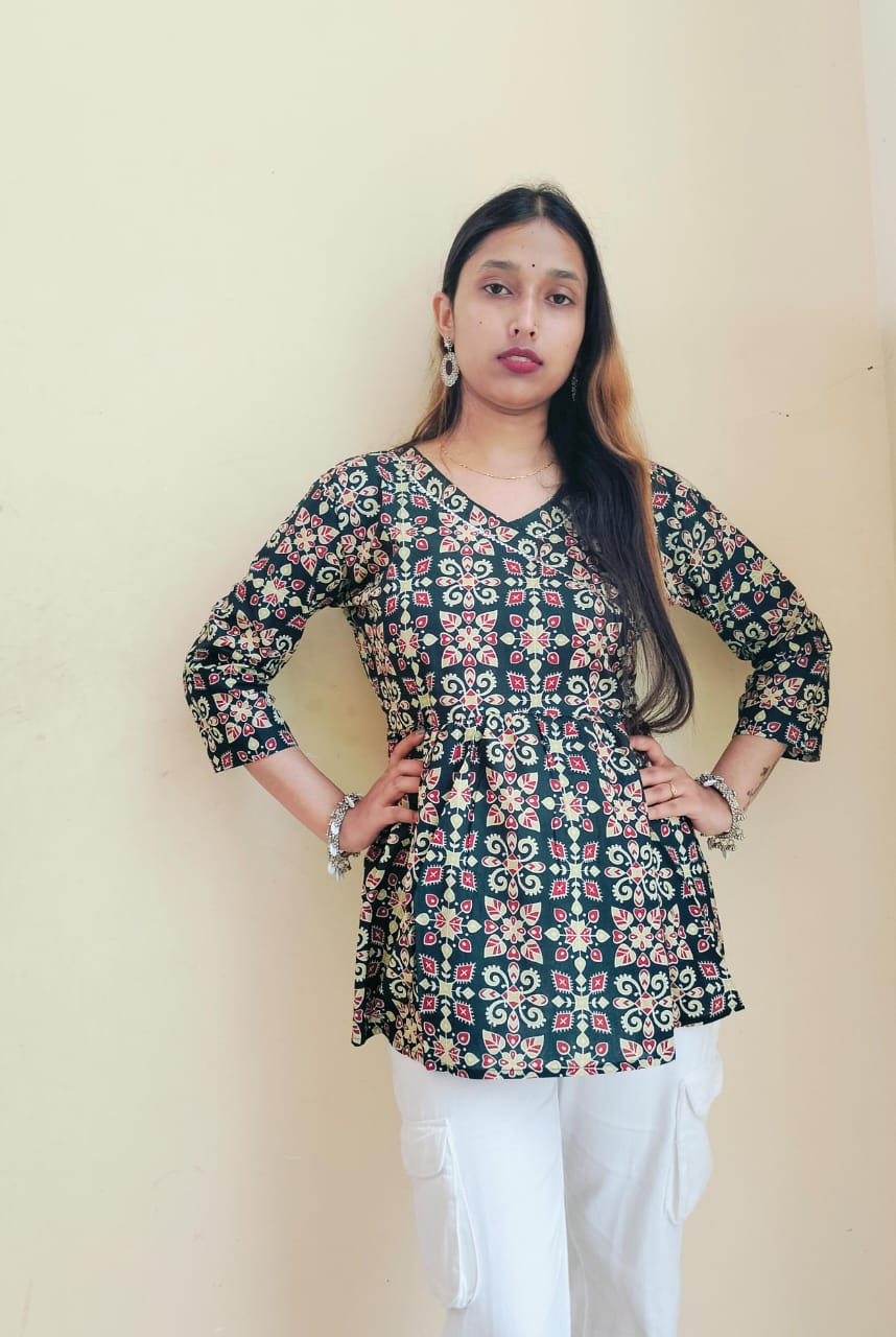 Ajrakh Printed Cotton Short Kurti