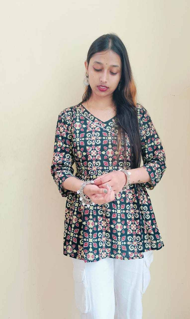 Ajrakh Printed Cotton Short Kurti