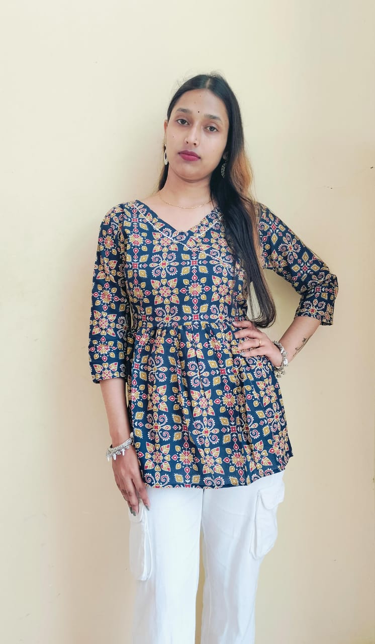 Ajrakh Printed Cotton Short Kurti