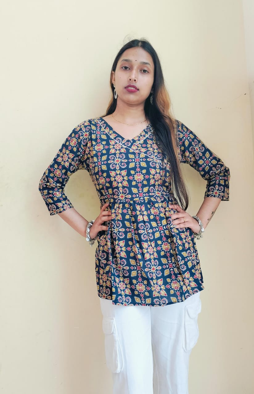 Ajrakh Printed Cotton Short Kurti