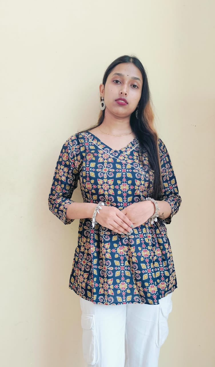 Ajrakh Printed Cotton Short Kurti